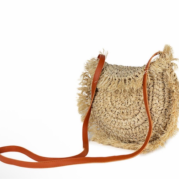 Straw Fringe Half Moon Crossbody - Picture 5 of 7